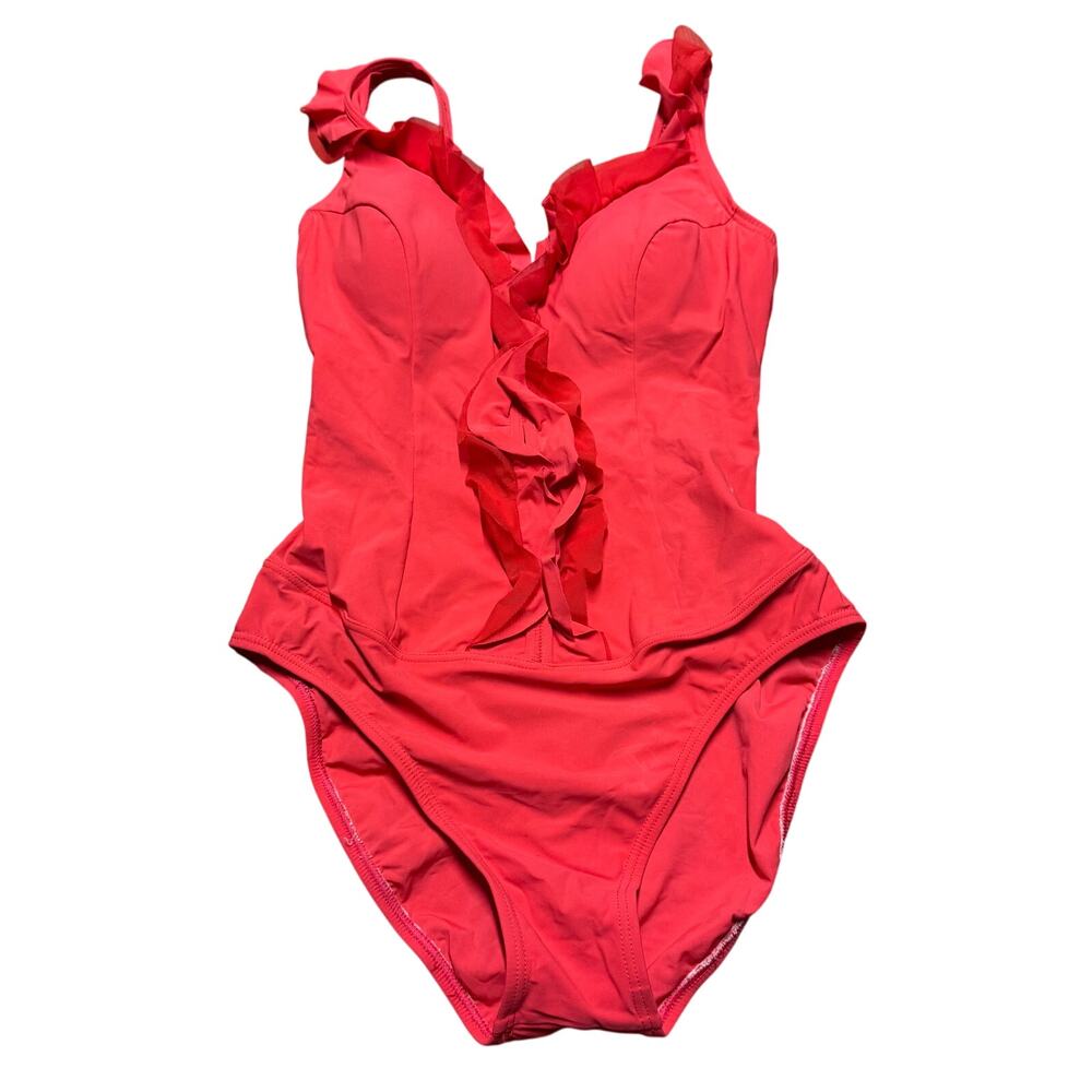 Profile by Gottex Womens Red Ruffled Cut Out One Piece Swim Suit Womens Size 8